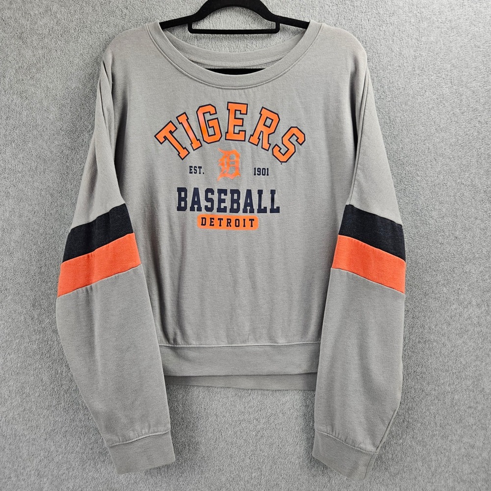 DETROIT TIGERS | MLB Baseball Sweatshirt Gray Cropped Pullover Womens XL